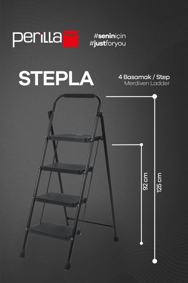 Perilla 51404 Stepla Geniş 4 Basamaklı Katlanır Merdiven Eurotower Siyah