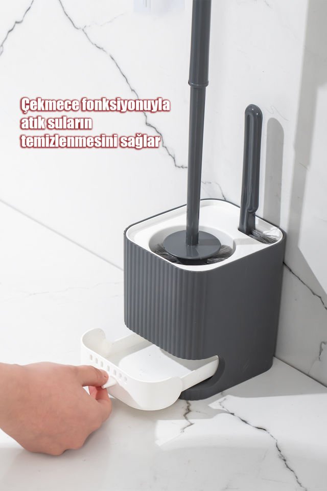 Porsima 2027 Pratik Temizlik Tuvalet Fırçalığı Banyo Tuvalet Fırçası Wc Fırçası - Antrasit Beyaz