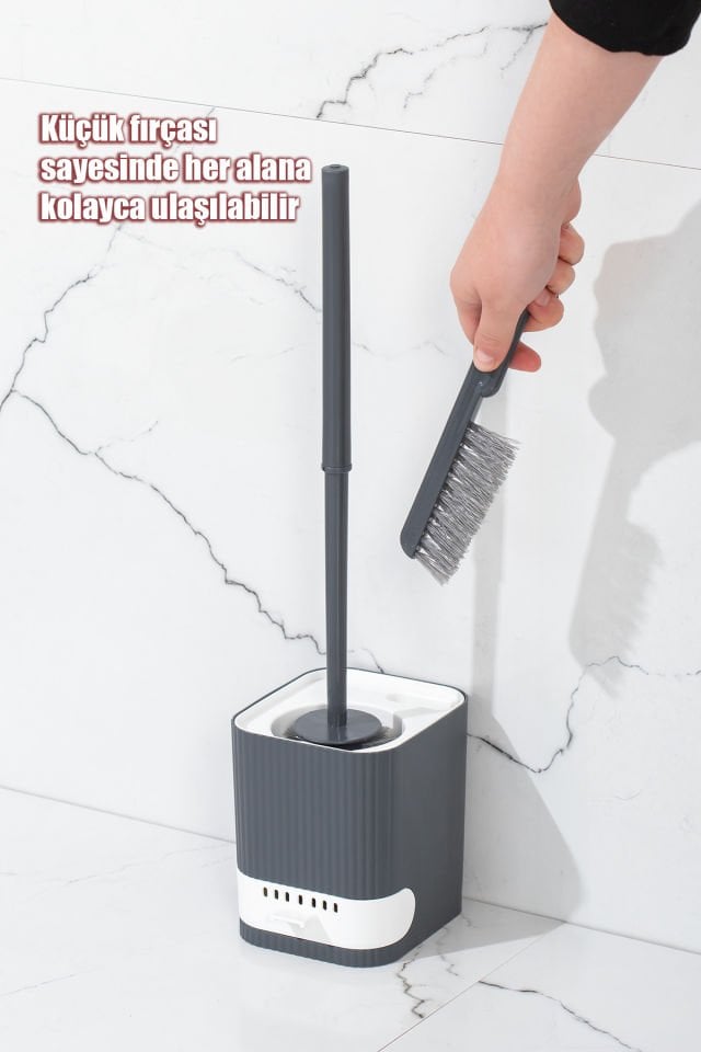 Porsima 2027 Pratik Temizlik Tuvalet Fırçalığı Banyo Tuvalet Fırçası Wc Fırçası - Antrasit Beyaz