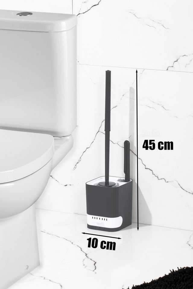 Porsima 2027 Pratik Temizlik Tuvalet Fırçalığı Banyo Tuvalet Fırçası Wc Fırçası - Antrasit Beyaz