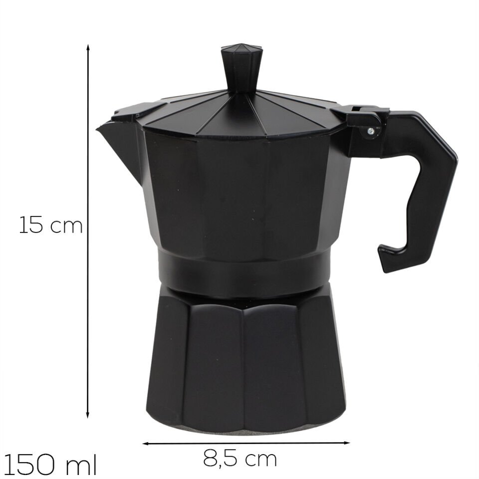 Porsima MNB05742 Ocaküstü Moka Pot 3 Fincanlık Alüminyum Kahve Espresso Cezvesi Siyah 150ml