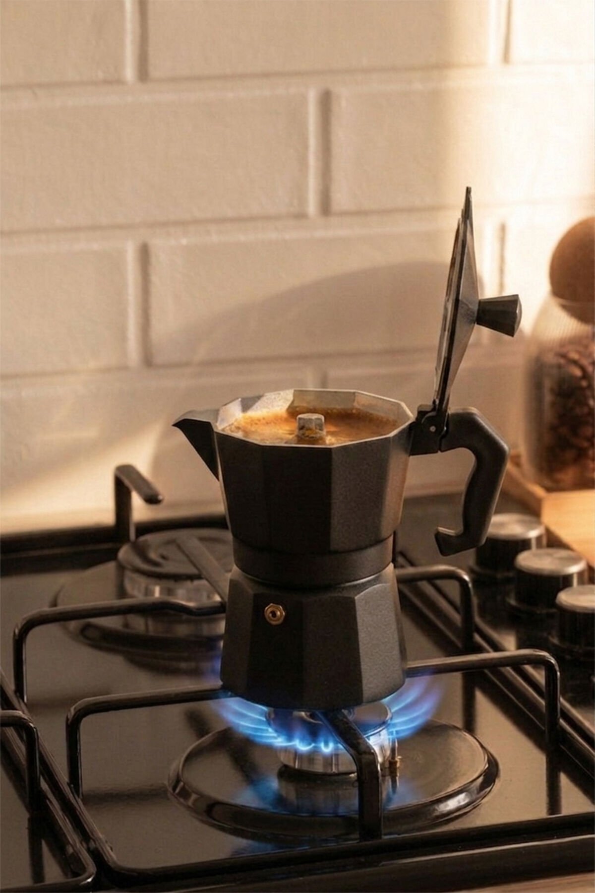 Porsima MNB05742 Ocaküstü Moka Pot 3 Fincanlık Alüminyum Kahve Espresso Cezvesi Siyah 150ml