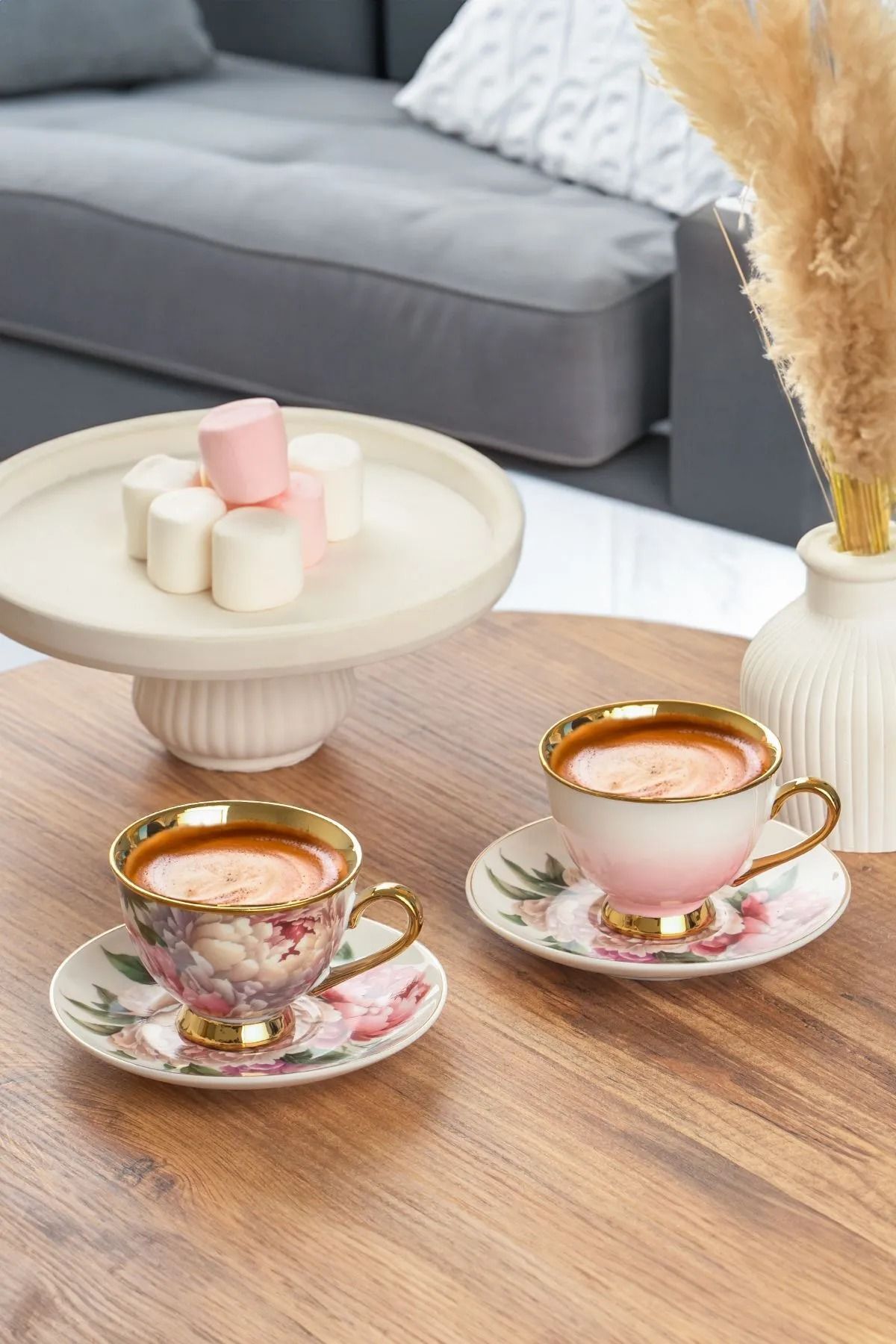 Porsima 101762 Garden Gold Yaldızlı Desenli Fincan Takımı Porselen Türk Kahvesi 6 Kişilik 12 Parça