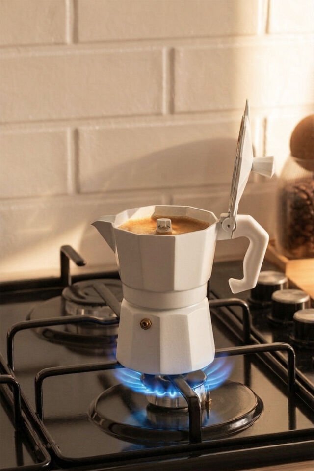 Porsima MNB05742-1 Ocaküstü Moka Pot 3 Fincanlık Alüminyum Kahve Espresso Cezvesi Beyaz 150ml