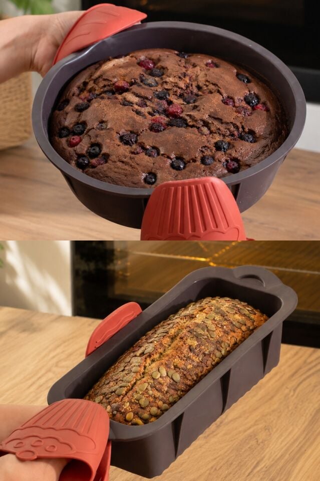 Porsima 2li silikon Ekmek Kalıbı Kek Kalıbı Seti Antrasit