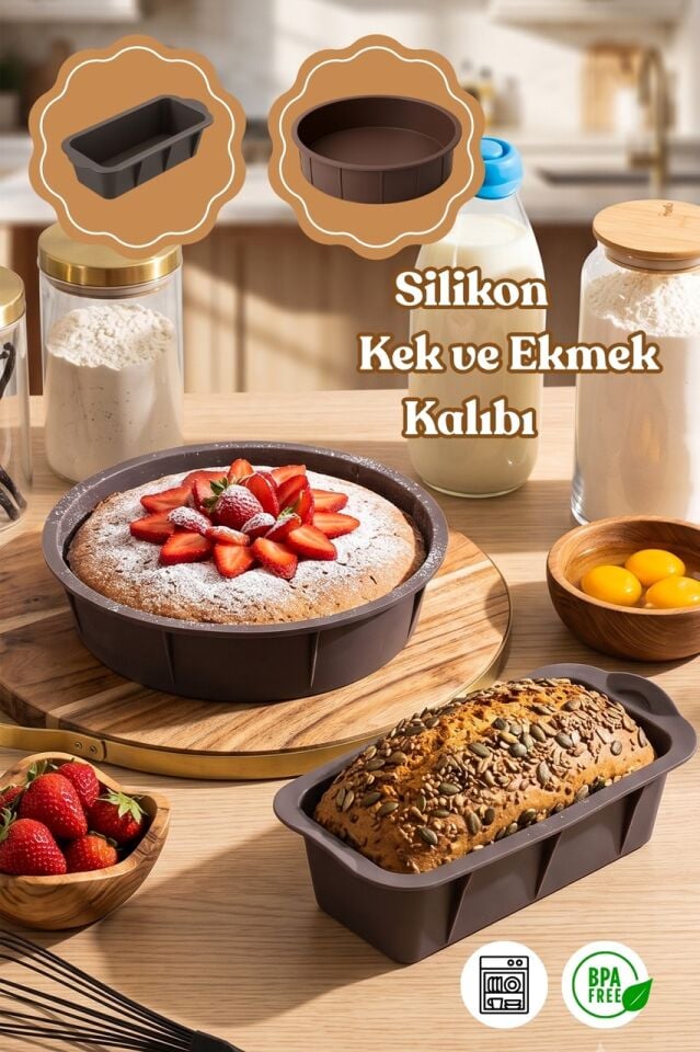 Porsima 2li silikon Ekmek Kalıbı Kek Kalıbı Seti Antrasit