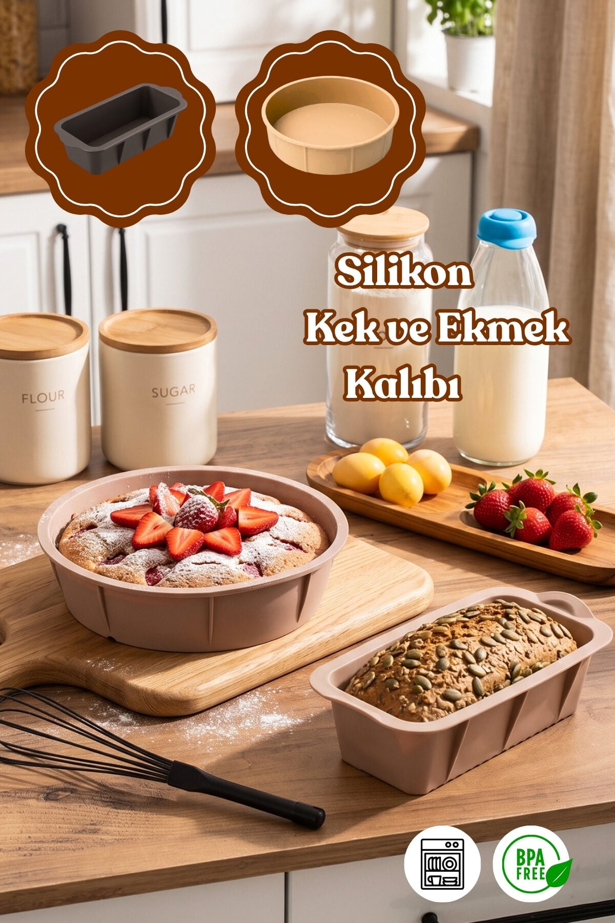 Porsima 2li silikon Ekmek Kalıbı Kek Kalıbı Seti Krem