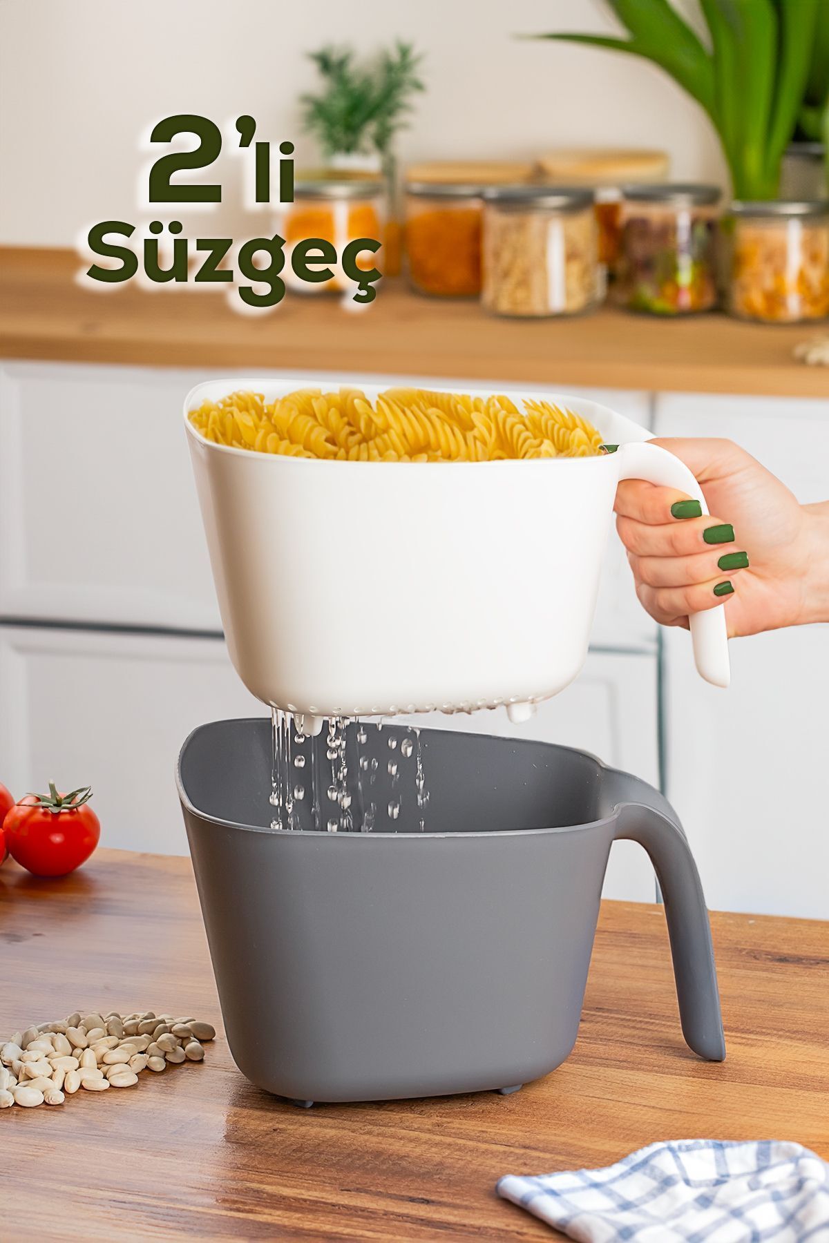 Porsima G-575 2 Parça Plastik Süzgeç Çok Amaçlı Makarna Meyve Sebze Pirinç Yıkama Süzgeci