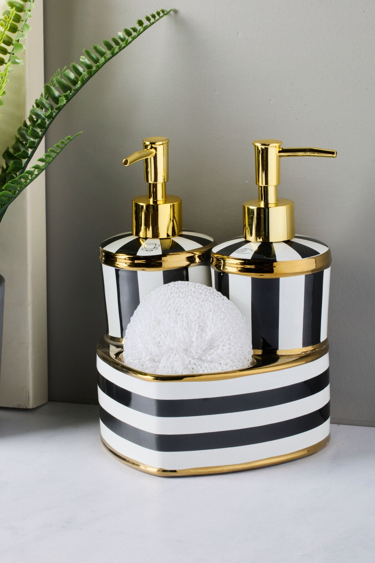 Perotti 16711 Maura Nero 2'li Porselen Sıvı Sabunluk Seti