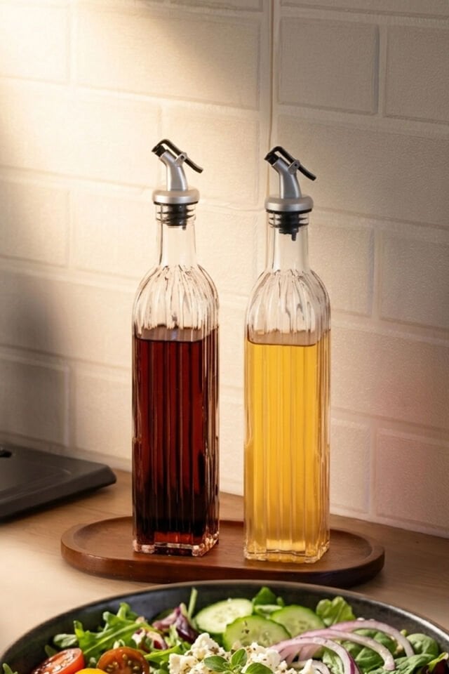 Porsima DHZ90116-3 2li Sızdırmaz Kapaklı Cam Yağlık Sirkelik Yağdanlık 500ml