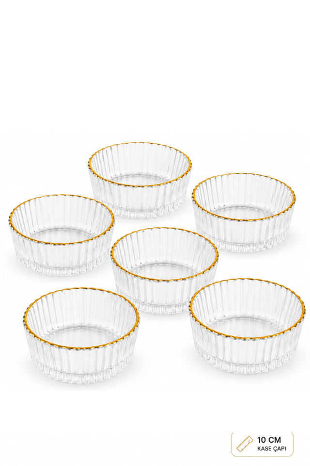 Porsima 13877 Vanes 6'lı Gold Yaldızlı Floren Cam Sunum Kasesi 10 cm - Çerezlik & Reçellik