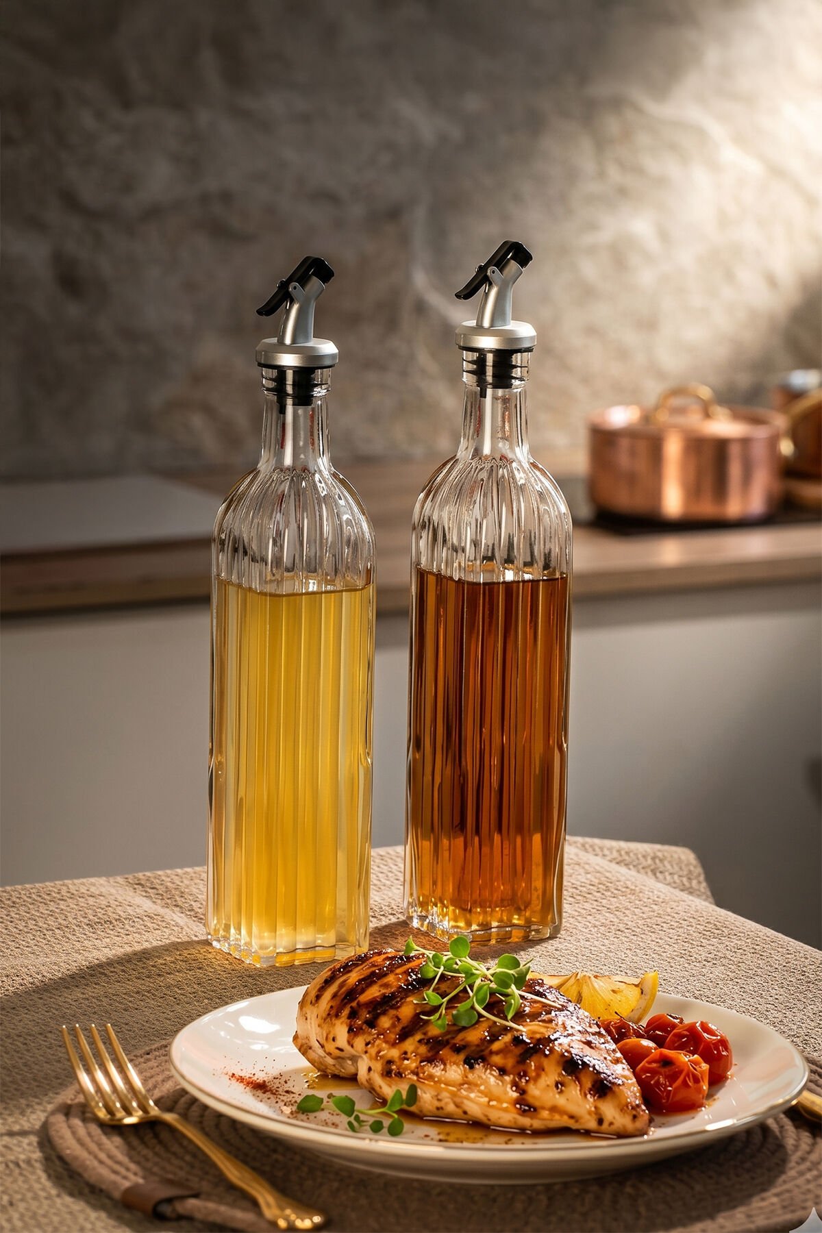 Porsima DHZ90116-3 2li Sızdırmaz Kapaklı Cam Yağlık Sirkelik Yağdanlık 500ml