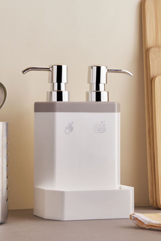 Perotti Plastik Marlon Lecce 2’li Süngerlik Hazneli Mutfak Sıvı Sabunluk Kahverengi