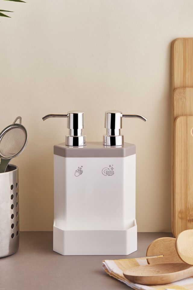 Perotti Plastik Marlon Lecce 2’li Süngerlik Hazneli Mutfak Sıvı Sabunluk Kahverengi