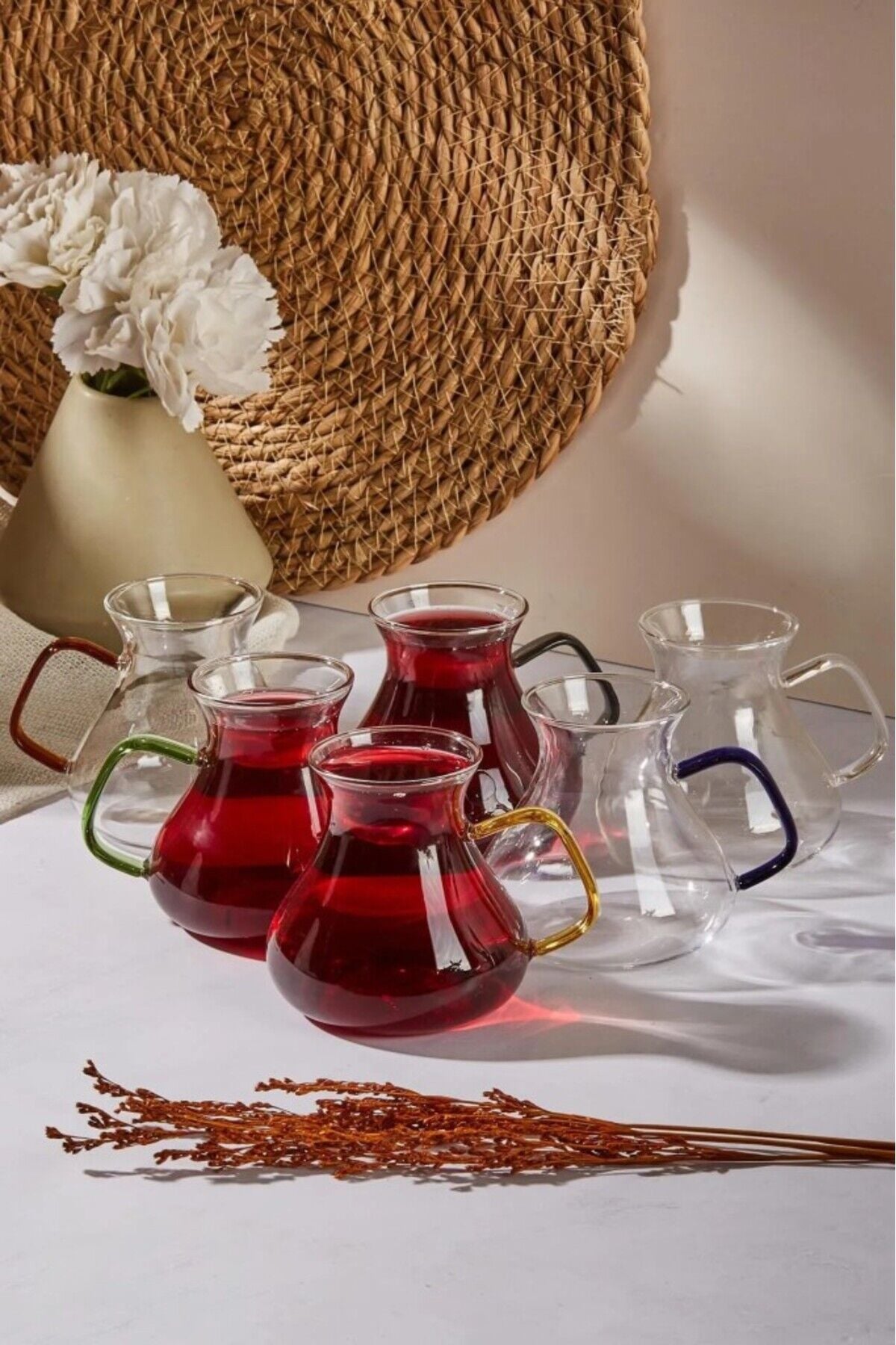 Perotti 16013 Ehl-i Keyf Renkli 6'lı Borosilikat Çay Bardağı Set Renkli