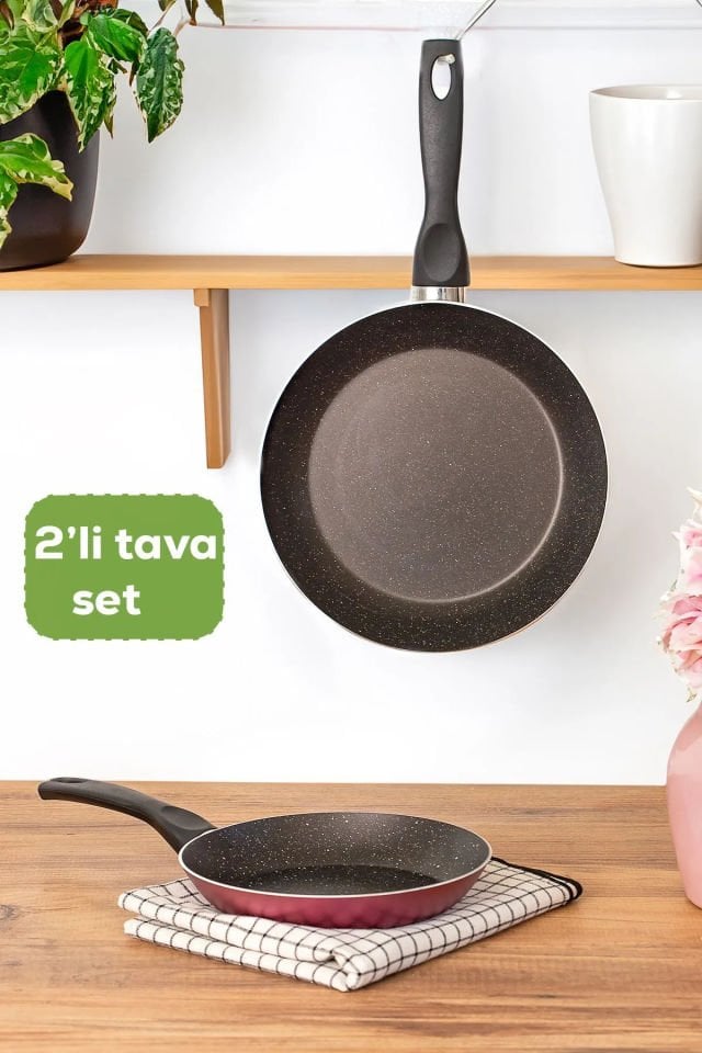 Papilla 2 Li Yanmaz Yapışmaz Tek Kulplu Alüminyum Tava Seti Kızartma Yumurta Tavası 20-24 cm Fuşya