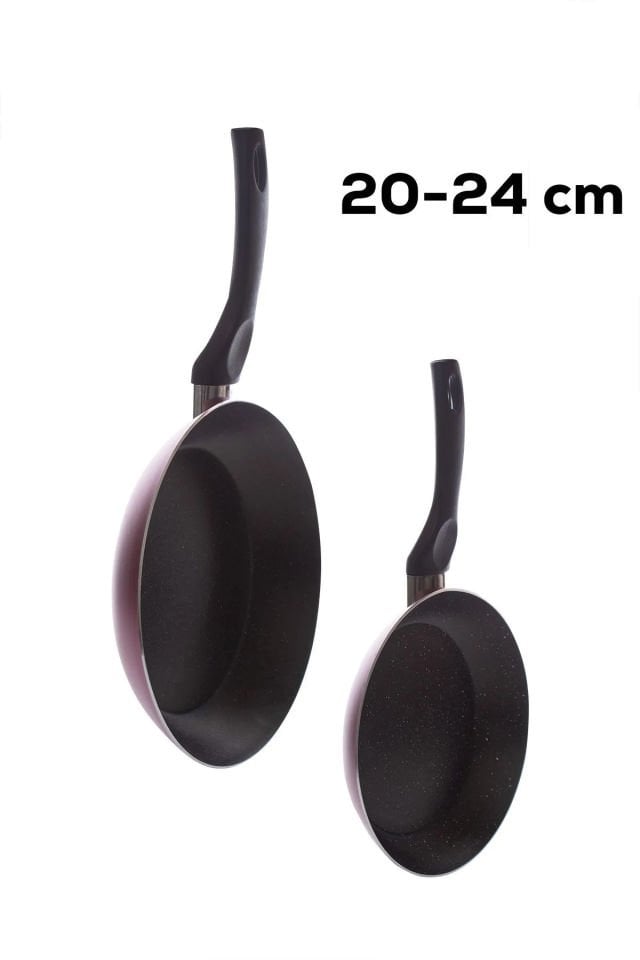 Papilla 2 Li Yanmaz Yapışmaz Tek Kulplu Alüminyum Tava Seti Kızartma Yumurta Tavası 20-24 cm Fuşya