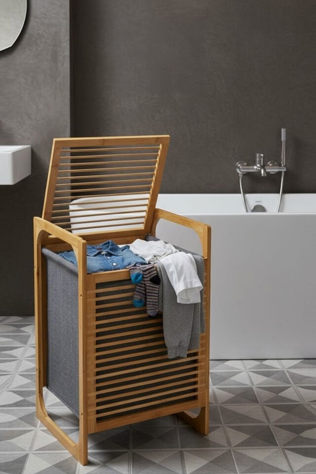 Porsima Pbt-350 Ahşap Bambu Kirli Sepeti Çok Amaçlı Banyo Düzenleyici Kirli Çamaşır Sepeti Organizeri