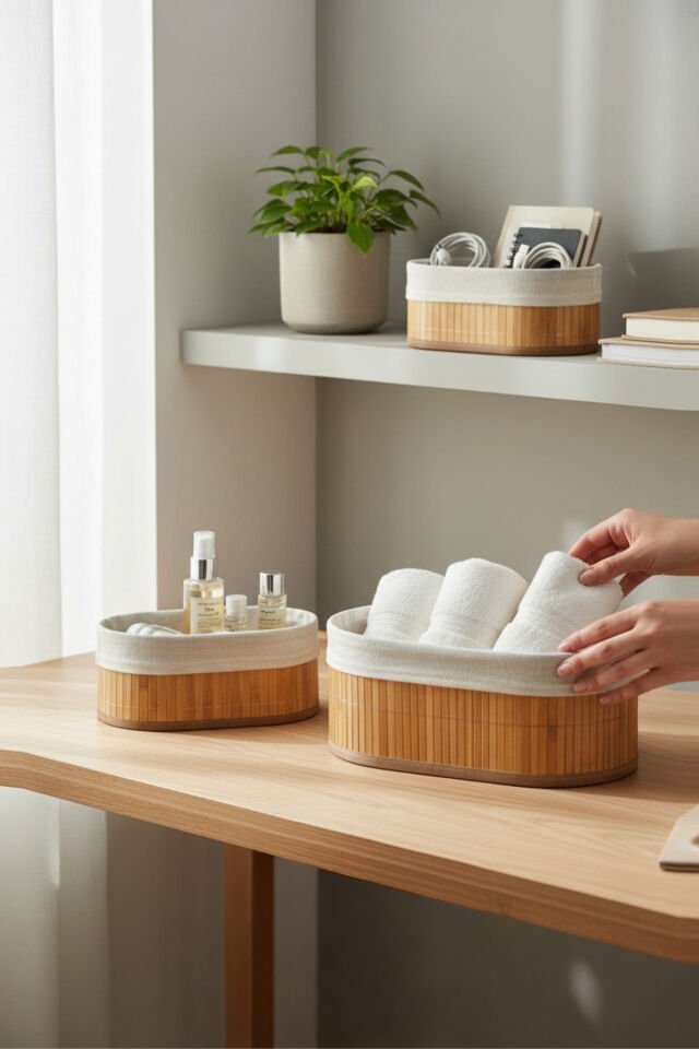 Porsima Pbt-397 3lü Pinterest Sepet Bambu Sepet seti Dekoratif Banyo Mutfak Düzenleyici Organizeri
