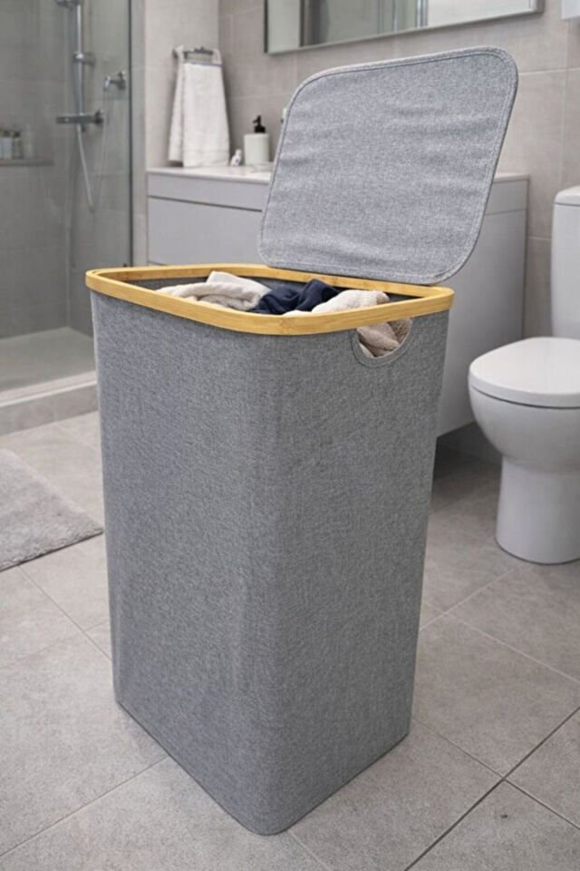 Porsima Pbt-715 Kapaklı Katlanabilir Kirli Bamba Çamaşır Sepeti Kirli Sepeti 57x40x30cm 75lt