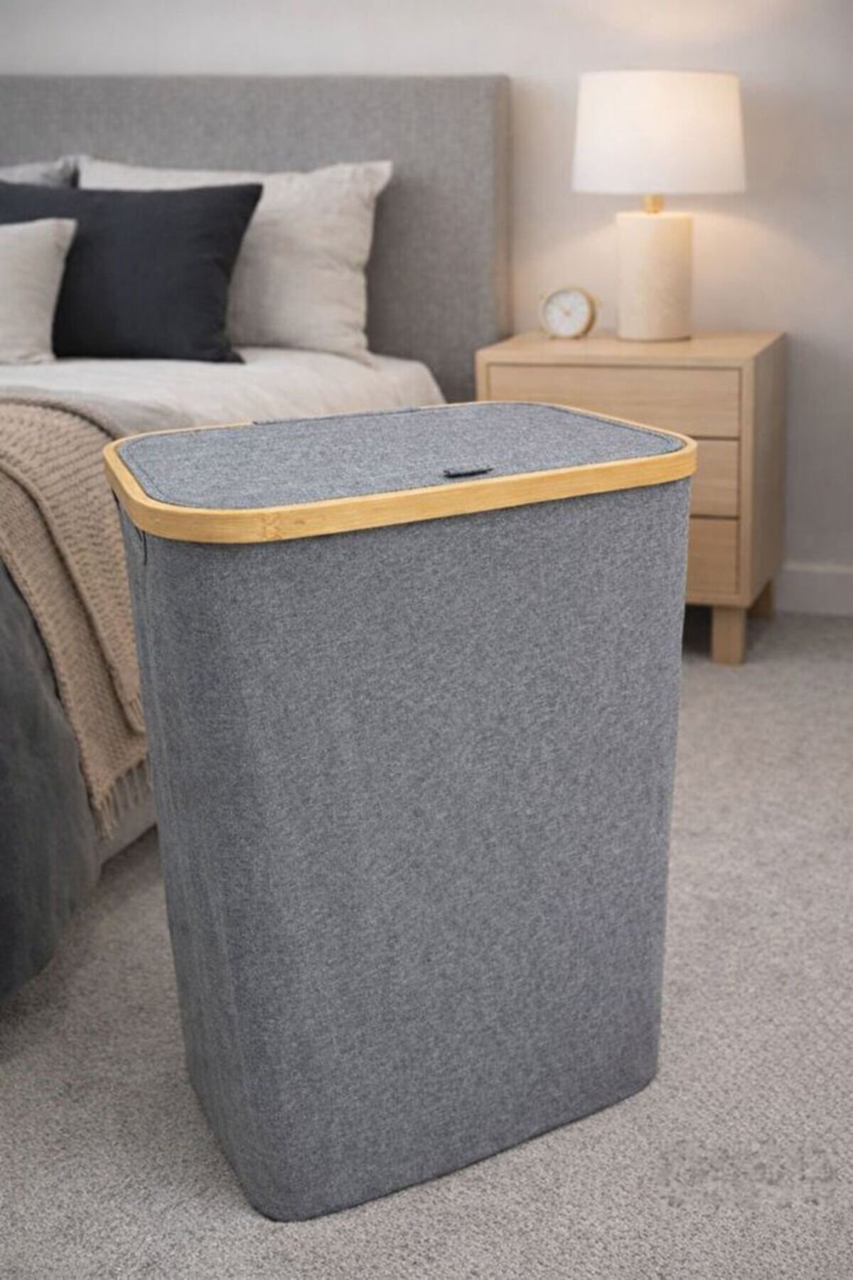 Porsima Pbt-715 Kapaklı Katlanabilir Kirli Bamba Çamaşır Sepeti Kirli Sepeti 57x40x30cm 75lt