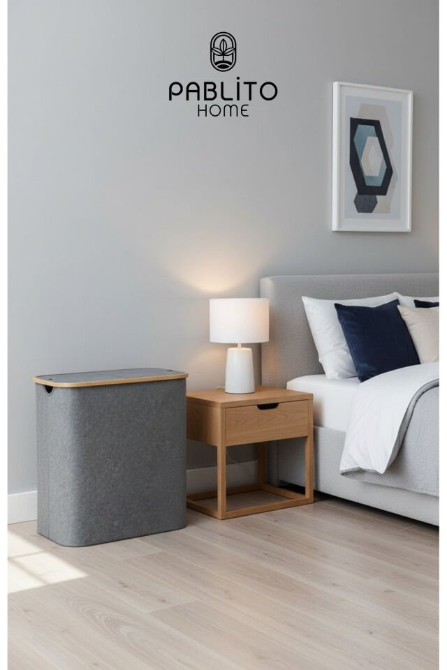 Porsima Pbt-716 Kapaklı 2 Bölmeli Katlanabilir Kirli Bamba Çamaşır Sepeti Kirli Sepeti 57x37x70cm