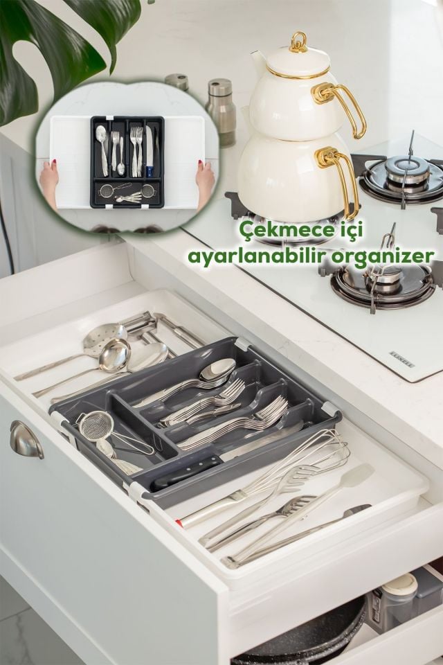 Porsima Çift Taraflı Uzayabilen - Ayarlanabilir Pratik Çekmece Içi Kaşıklık, Kepçelik