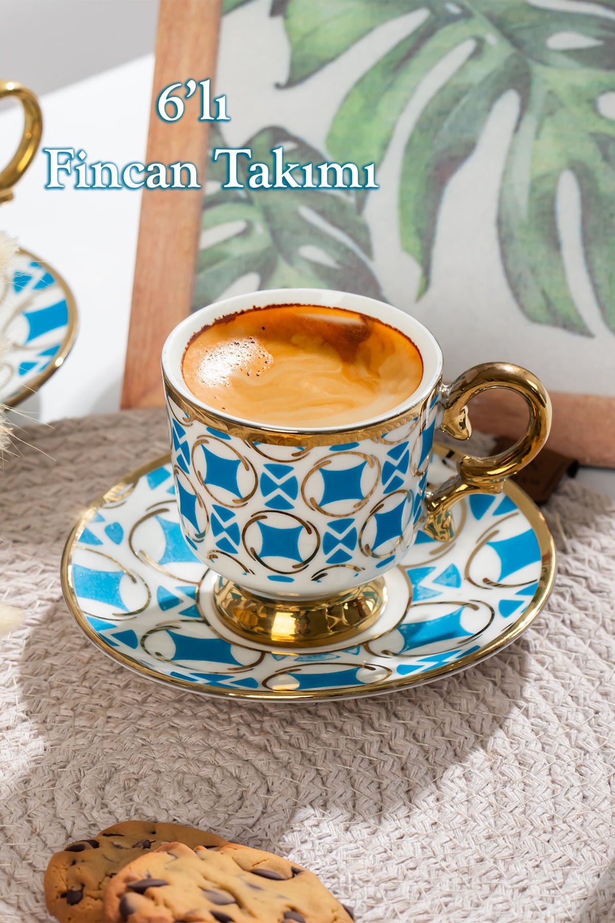 Porsima Esin Altın Yaldızlı 6 Kişilik Fincan Seti 12 Parça Türk Kahvesi Takımı Kahve Fincanı