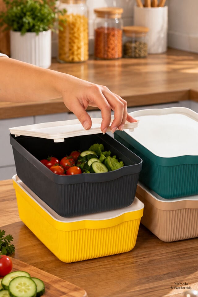 Porsima 4515 Mix Still Box 4'lü Kapaklı Saklama Kabı Seti 3 Litre – Çok Amaçlı Renkli Kiler, Buzdolabı Ve Dolap İçi Organizer Kutusu