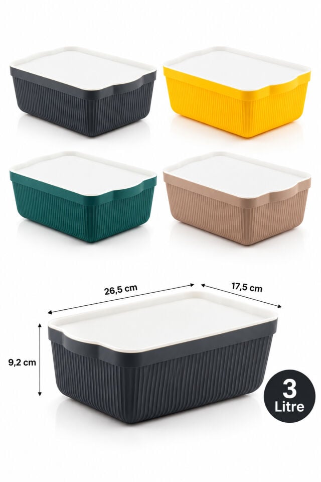 Porsima 4515 Mix Still Box 4'lü Kapaklı Saklama Kabı Seti 3 Litre – Çok Amaçlı Renkli Kiler, Buzdolabı Ve Dolap İçi Organizer Kutusu