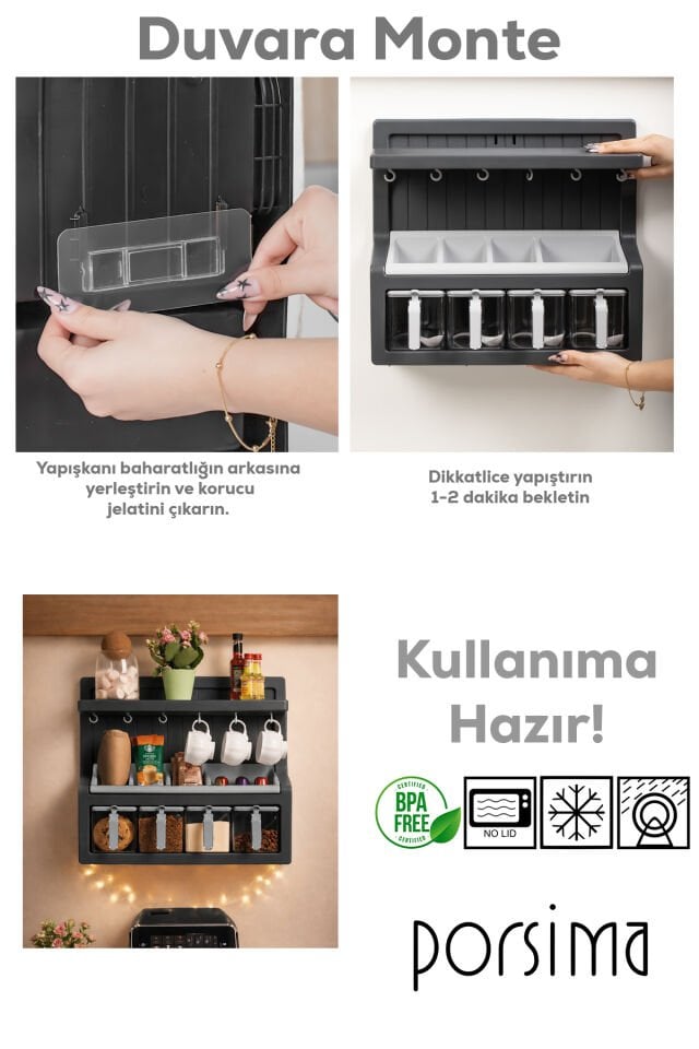 Porsima 5339 Kendinden Yapışkanlı Standlı Etiketli 4lü Kahve Köşesi Seti Kahvelik Takımı - Antrasit