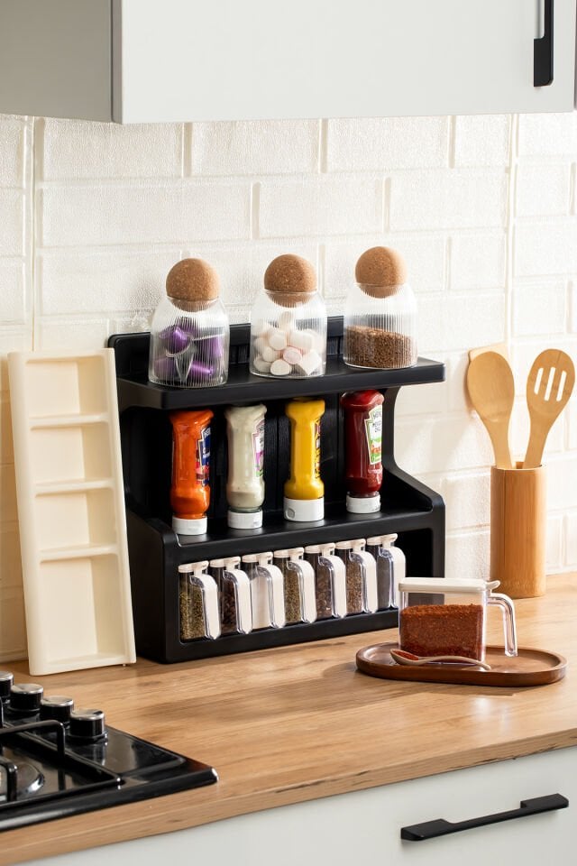 Porsima 5333 Kendinden Yapışkanlı Standlı Etiketli 8li Kahve Köşesi Seti Kahvelik Takımı - Siyah