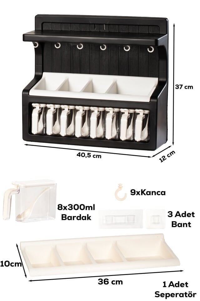 Porsima 5333 Kendinden Yapışkanlı Standlı Etiketli 8li Kahve Köşesi Seti Kahvelik Takımı - Siyah