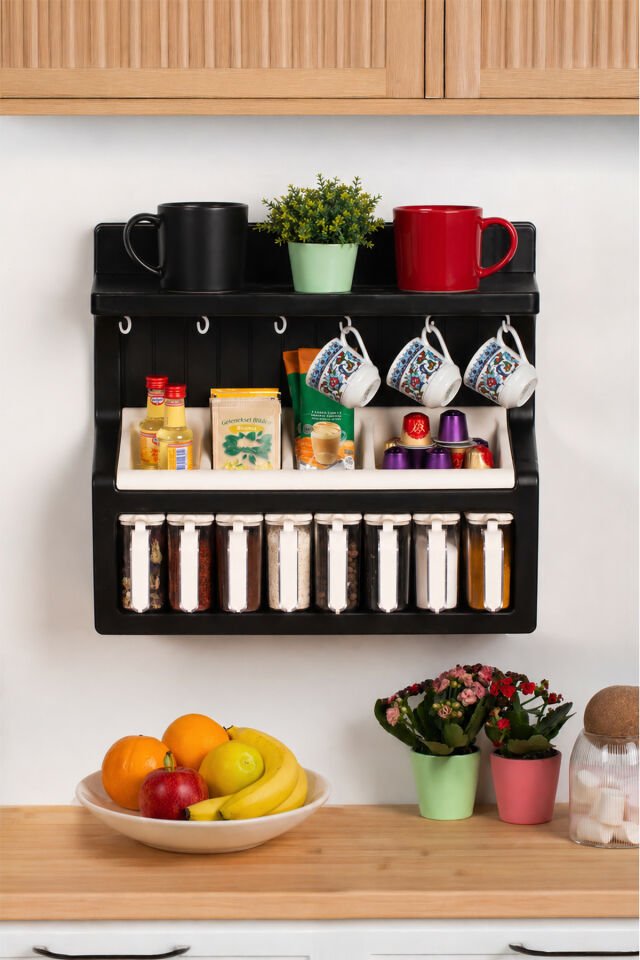 Porsima 5333 Kendinden Yapışkanlı Standlı Etiketli 8li Kahve Köşesi Seti Kahvelik Takımı - Siyah