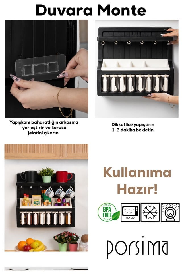 Porsima 5333 Kendinden Yapışkanlı Standlı Etiketli 8li Kahve Köşesi Seti Kahvelik Takımı - Siyah