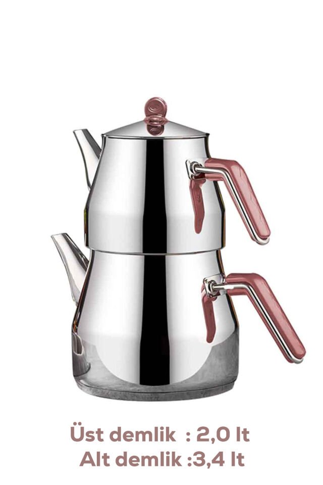 Porsima 1026-1 Prizma Bakalit Metal Kulp Mega Boy Paslanmaz Çelik Çaydanlık Takımı Rose - 2-3,40Lt