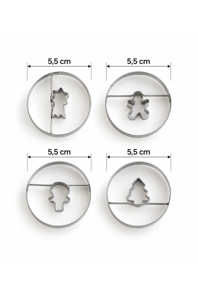 Porsima 05809 Metal 4 lü Kurabiye Kalıbı Seti - Paslanmaz Çelik Yuvarlak Şekilli Hamur Kesici Bisküvi Ve Şeker Hamuru Kalıbı (5.5 cm)