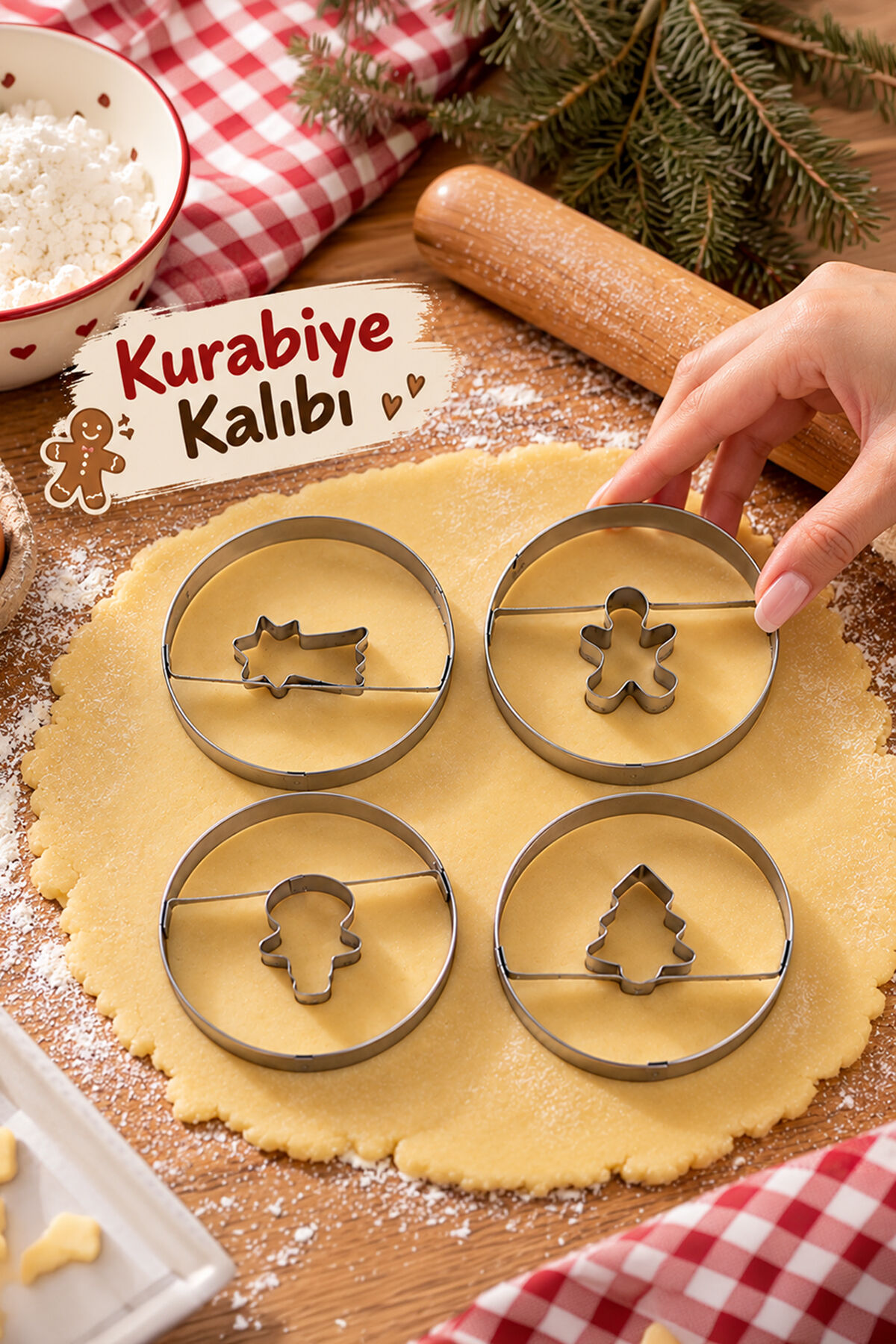 Porsima 05809 Metal 4 lü Kurabiye Kalıbı Seti - Paslanmaz Çelik Yuvarlak Şekilli Hamur Kesici Bisküvi Ve Şeker Hamuru Kalıbı (5.5 cm)