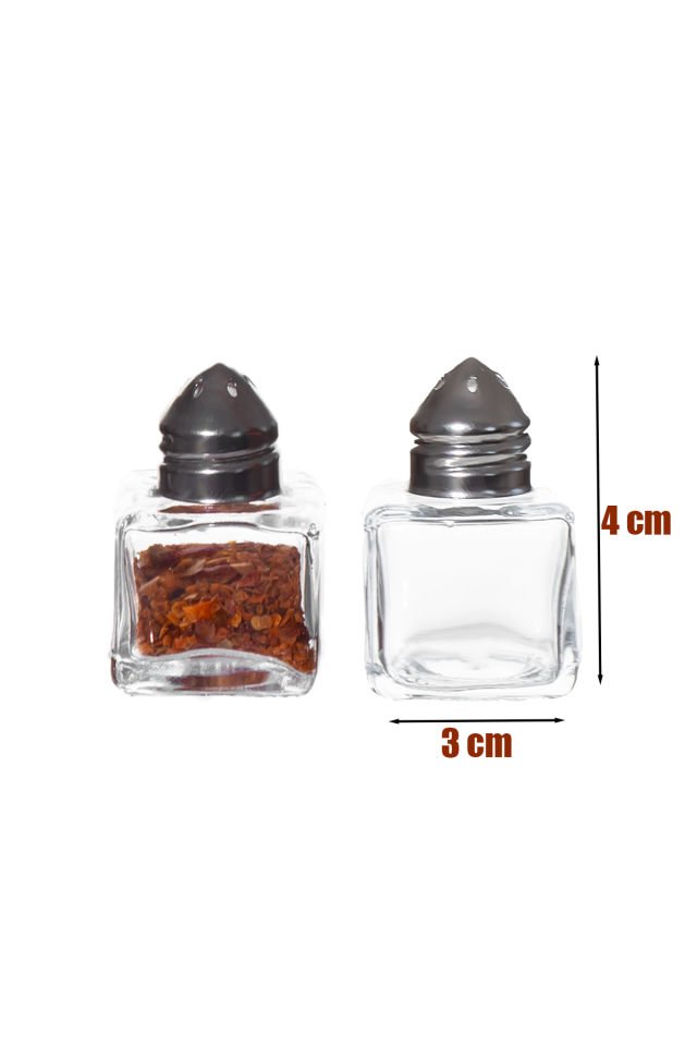 Porsima Cupe Mini Cam Tuzluk Ve Biberlik Seti 2'li  Metal Kapak Kare Tuzluk Seti Sofra Tuzluğu 4x3 cm