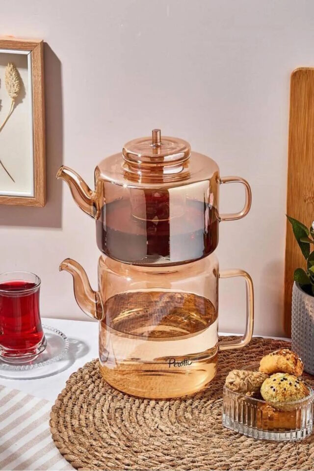Perotti  15951 Tobby Amber Borosilikat Cam Çaydanlık 1.1L + 1.75L