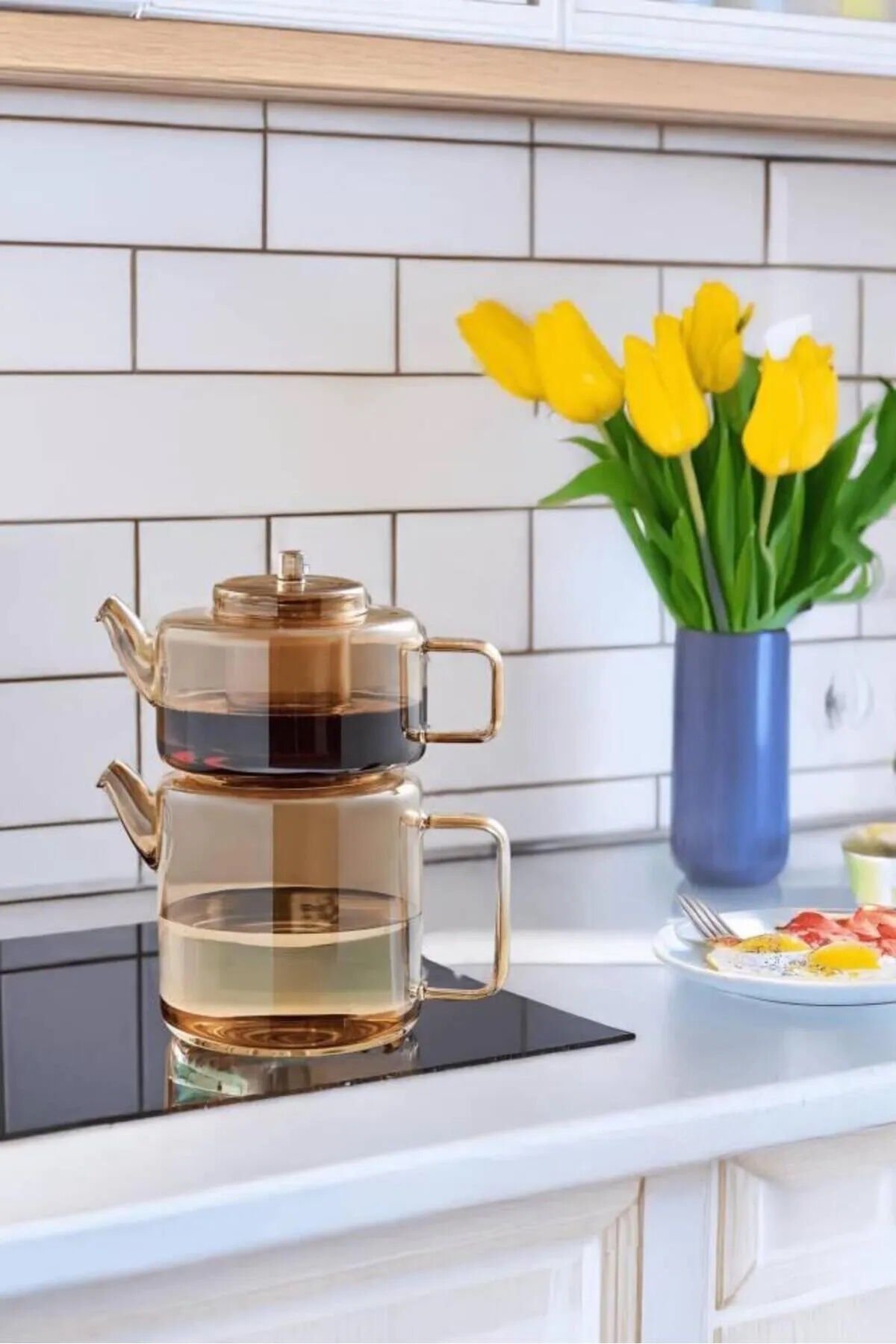 Perotti  15951 Tobby Amber Borosilikat Cam Çaydanlık 1.1L + 1.75L