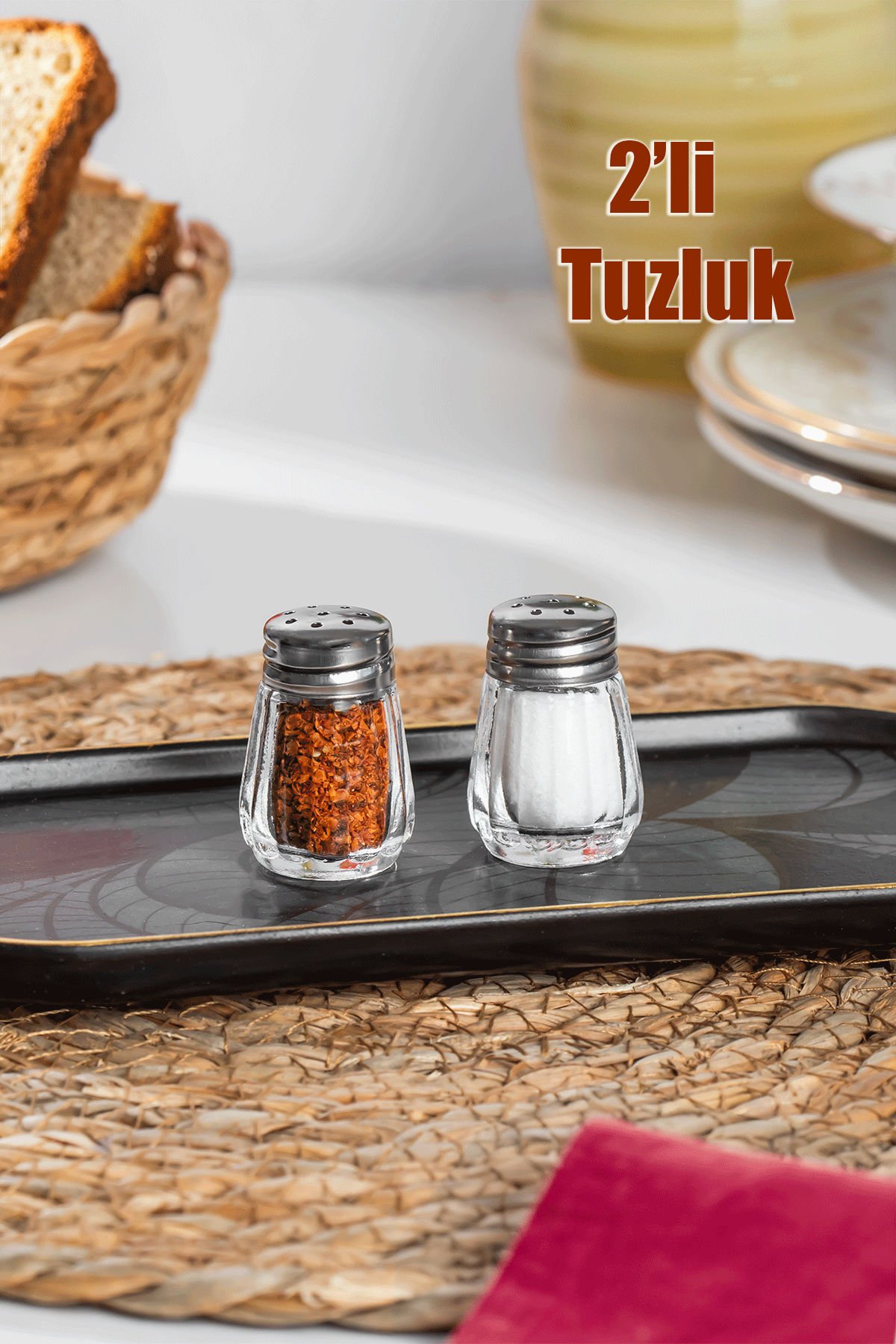Porsima Tiny Mini Cam Tuzluk Ve Biberlik Seti 2'li  Metal Kapak Yuvarlak Tuzluk Seti Sofra Tuzluğu 4x3 cm