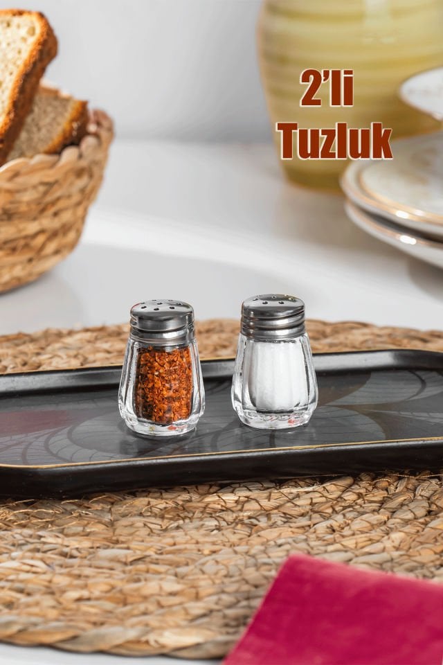 Porsima Tiny Mini Cam Tuzluk Ve Biberlik Seti 2'li  Metal Kapak Yuvarlak Tuzluk Seti Sofra Tuzluğu 4x3 cm