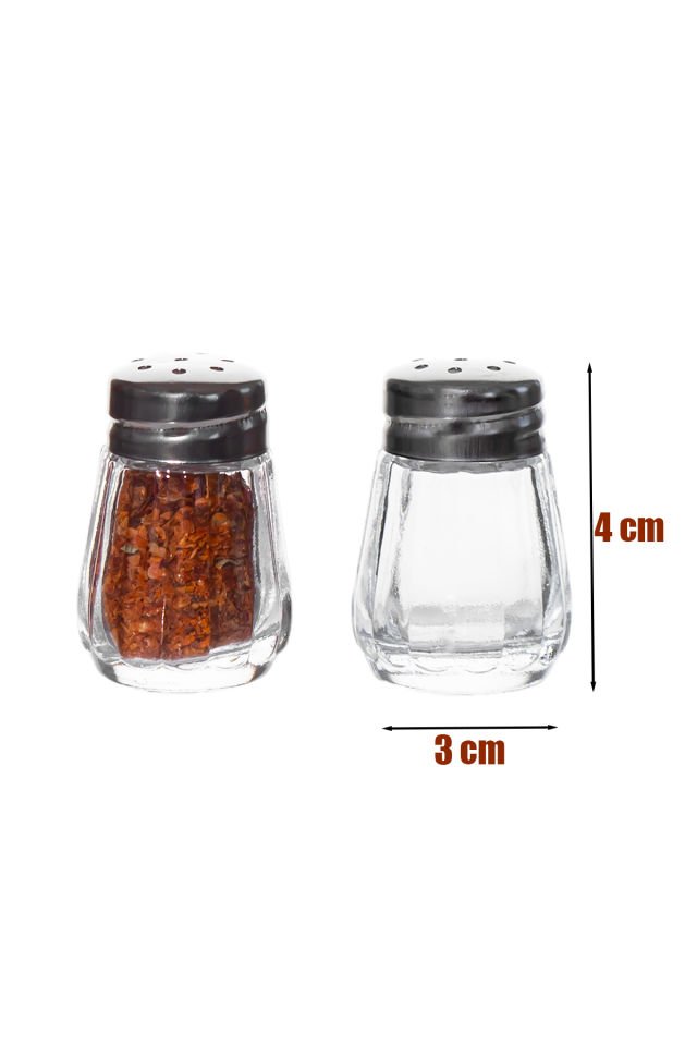 Porsima Tiny Mini Cam Tuzluk Ve Biberlik Seti 2'li  Metal Kapak Yuvarlak Tuzluk Seti Sofra Tuzluğu 4x3 cm