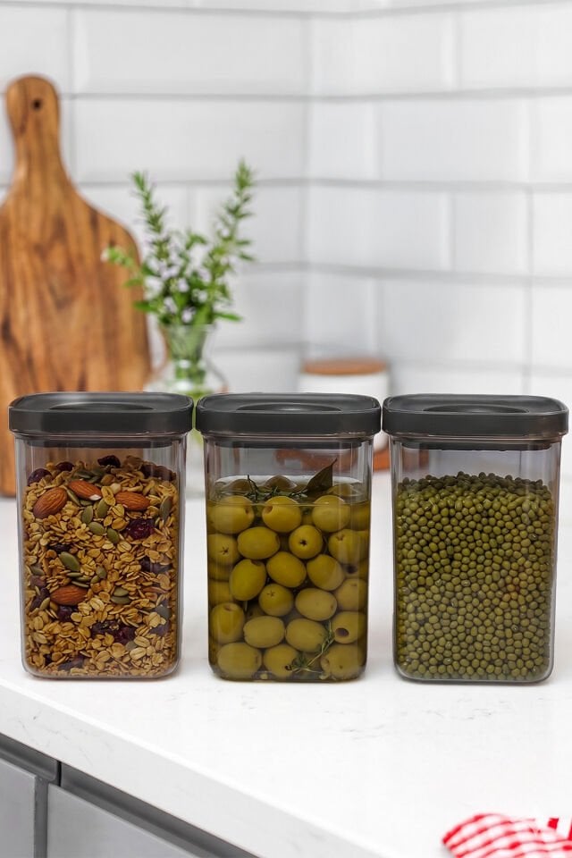 Porsima 101-Gr 3lü Sızdırmaz  Yiyecek Erzak Saklama Kabı Seti - 1100ml Gri