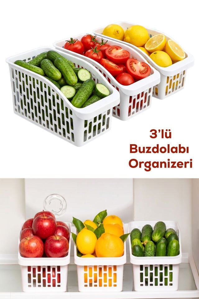 Porsima Org-20 3 lü Çok Amaçlı Buzdolabı İçi Düzenleyici Sebze Meyve Organizer Sepet