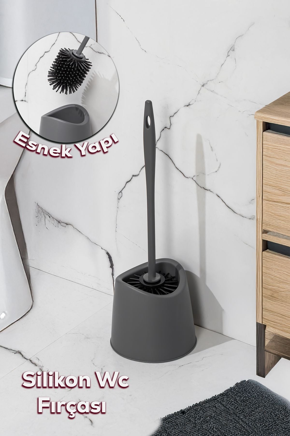 Porsima Sb-776-1 Silikon Wc Tuvalet Banyo Fırçası Klozet Fırçası Antrasit