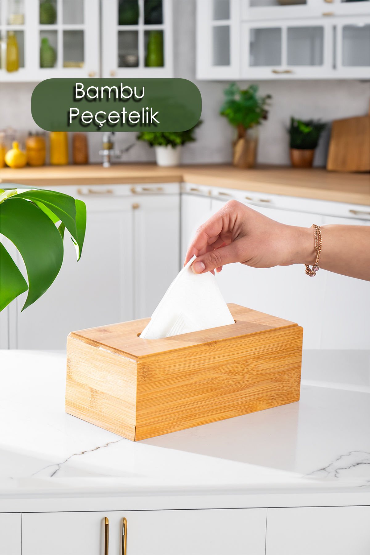 Porsima 0006 Bambu Peçetelik Ahşap Dekoratif Peçetelik Masaüstü Peçetelik Peçete Düzenleyici Peçete Kutusu