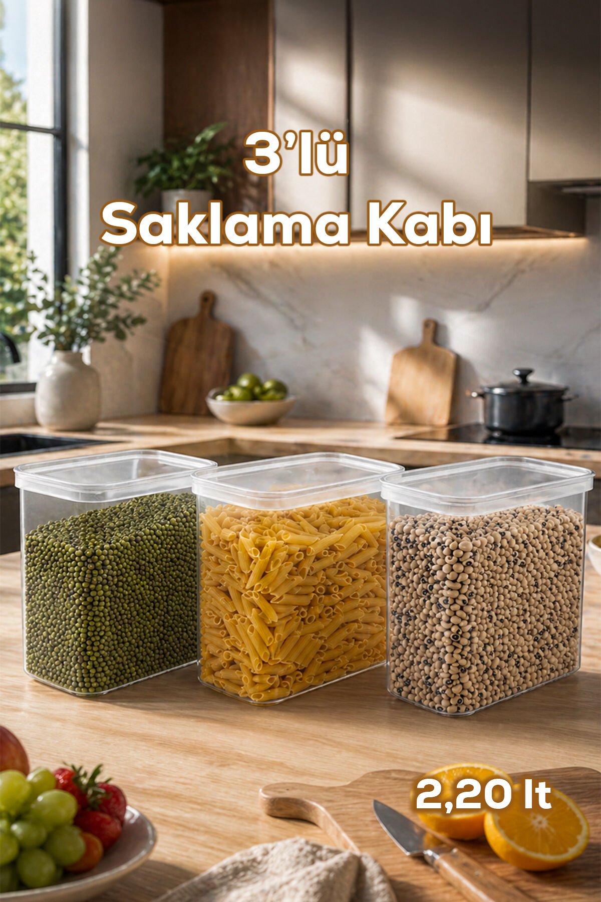 Porsima 421 3lü Sızdırmaz Yiyecek Erzak Saklama Kabı Seti - 2200ml Şeffaf
