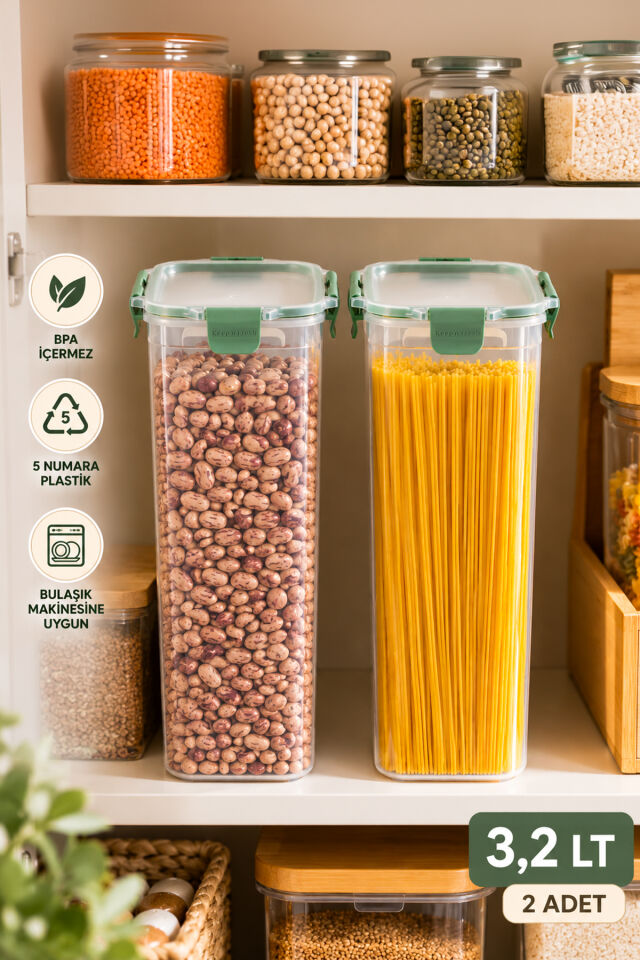 Porsima 02 2010 Tower 2'li Sızdırmaz Kilitli Saklama Kabı 3.2 Lt - Derin Erzak Organizerı